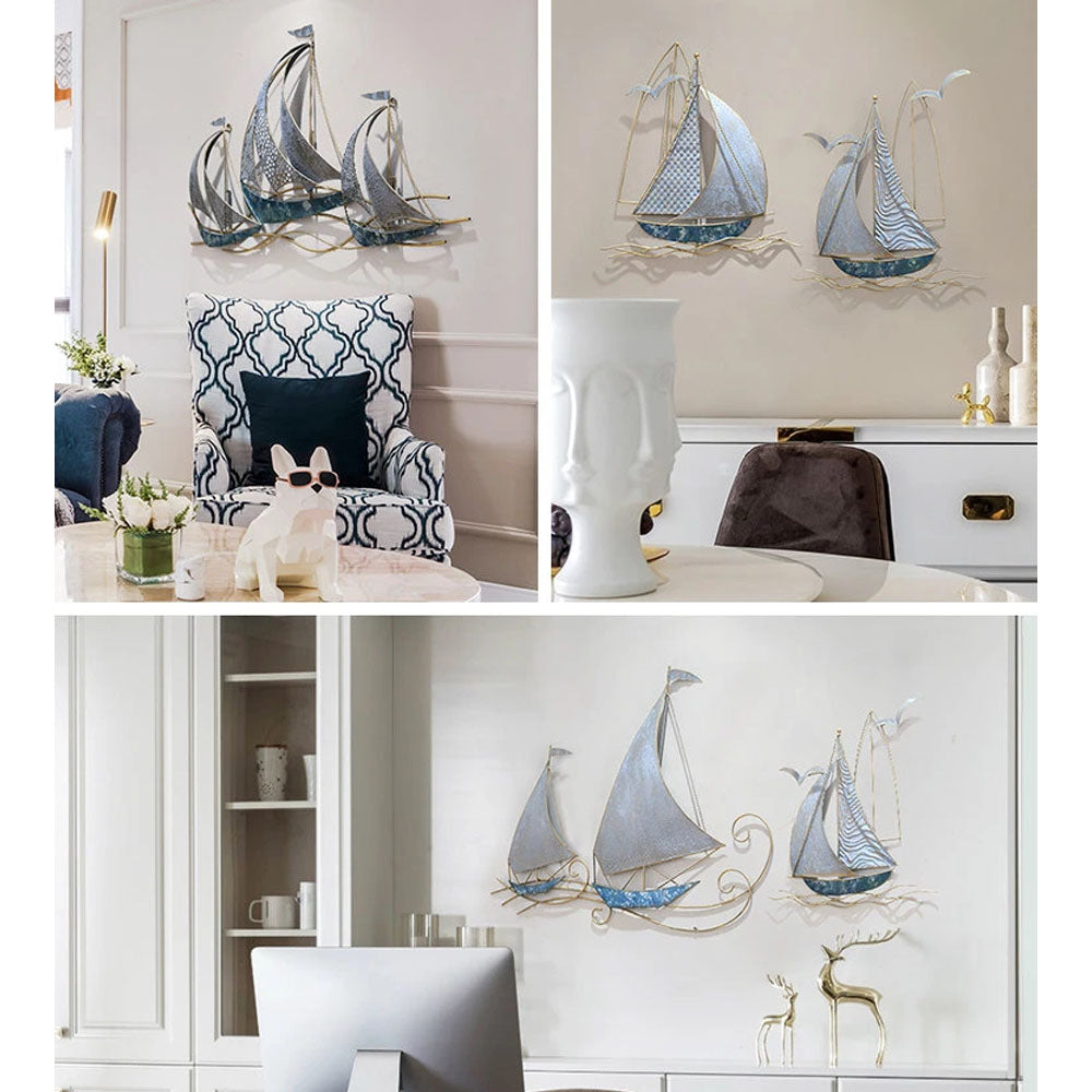 Wrought Iron 3D Hanging Sailboat Wall Mural - Goraya Nesting 