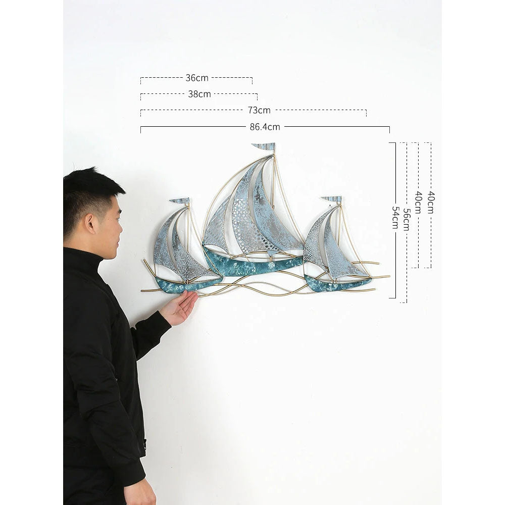 Wrought Iron 3D Hanging Sailboat Wall Mural - Goraya Nesting 