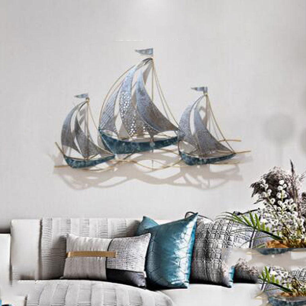 Wrought Iron 3D Hanging Sailboat Wall Mural - Goraya Nesting 