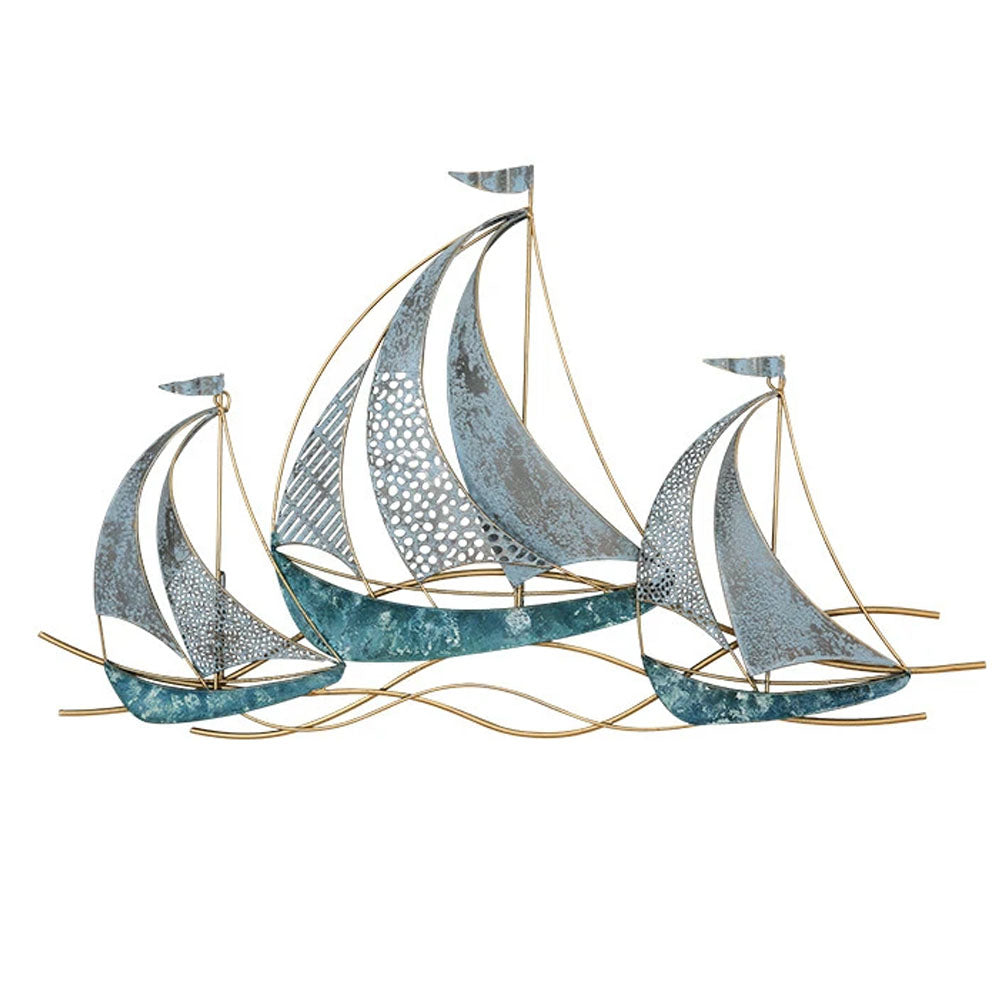 Wrought Iron 3D Hanging Sailboat Wall Mural - Goraya Nesting 