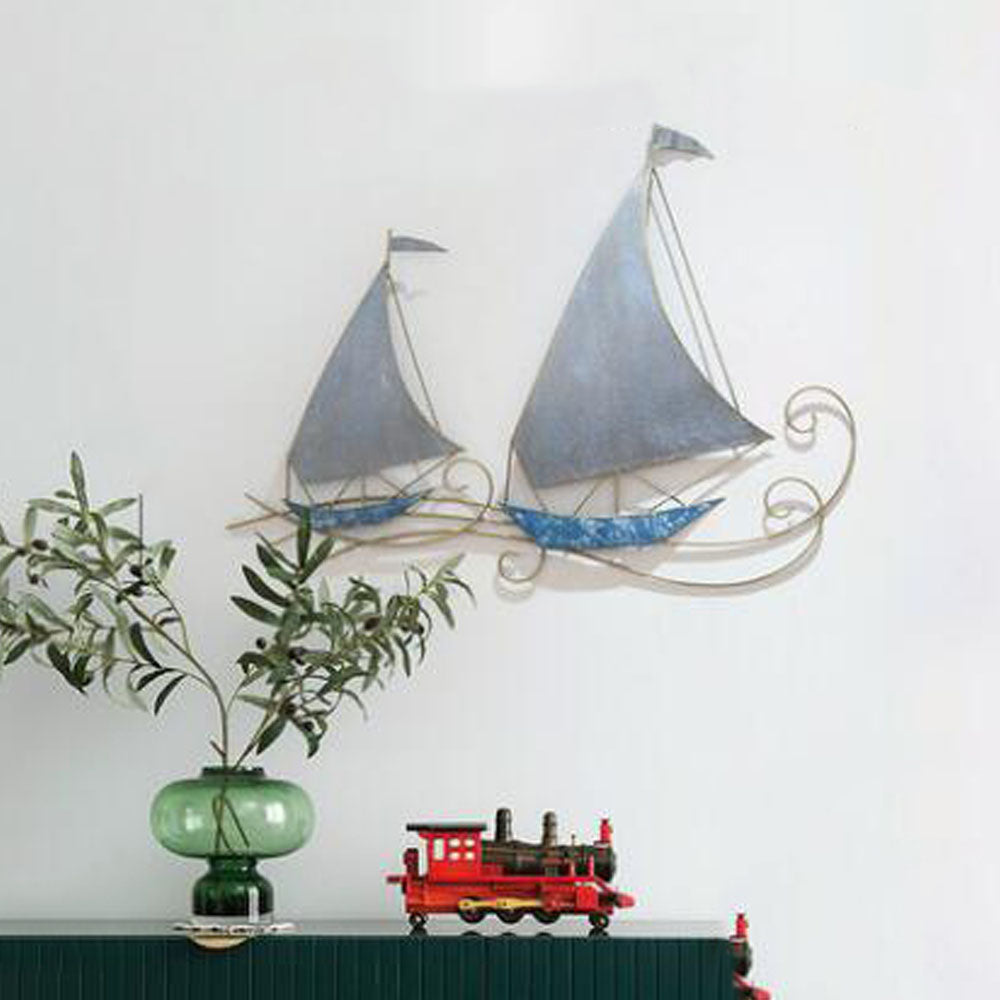 Wrought Iron 3D Hanging Sailboat Wall Mural - Goraya Nesting 