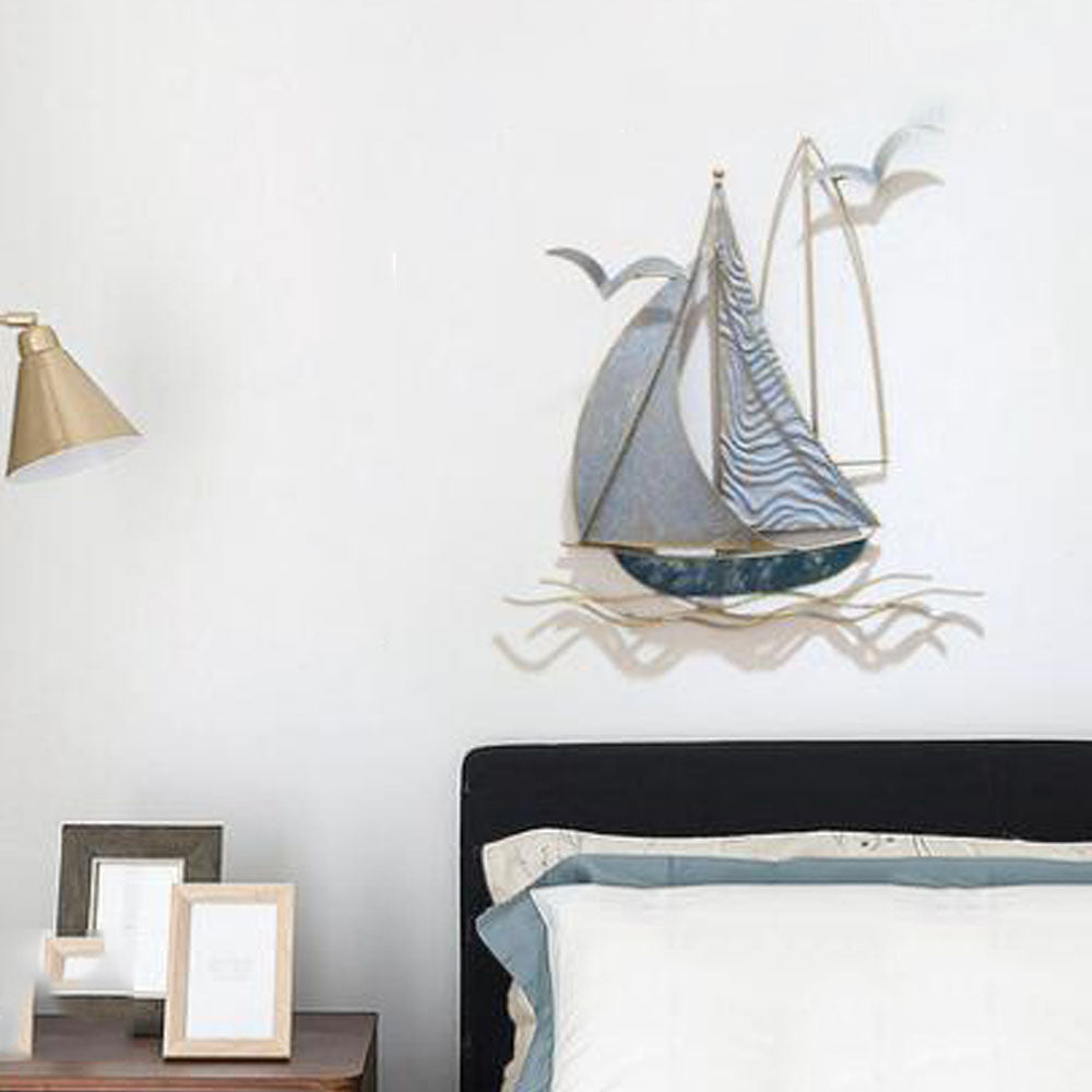 Wrought Iron 3D Hanging Sailboat Wall Mural - Goraya Nesting 